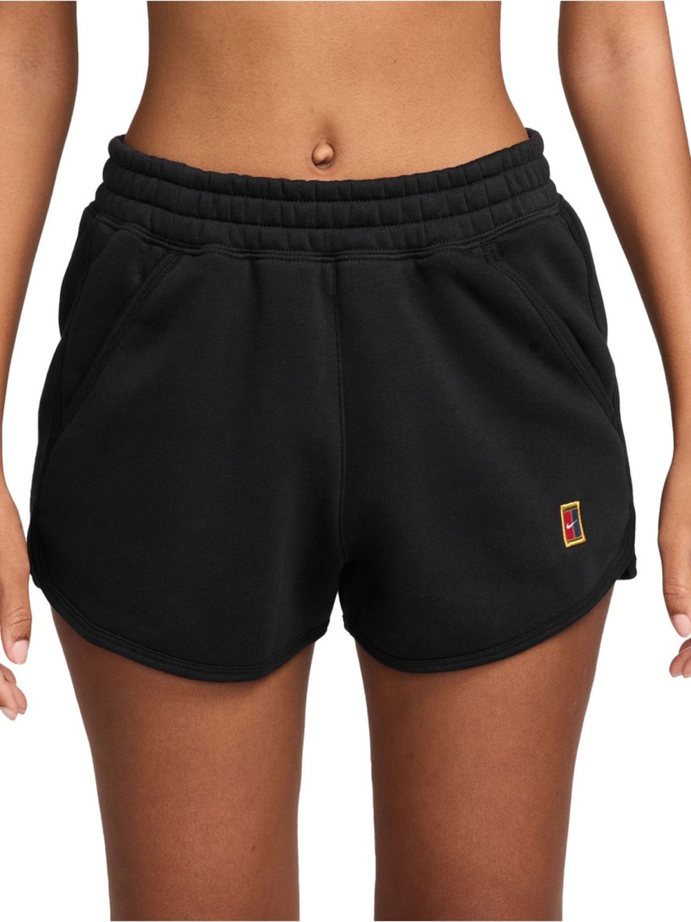 Nike Women NikeCourt Heritage Mid Rise Fleece Tennis Shorts Black M NWT